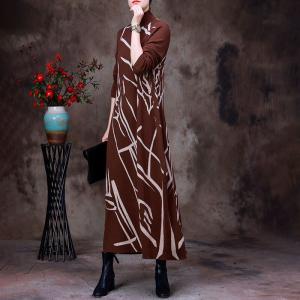Loose-Fit Knit Midi Dress Abstract Striped Elegant Dress