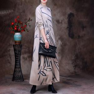 Loose-Fit Knit Midi Dress Abstract Striped Elegant Dress