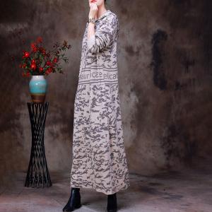 Letter and Graffiti Knitted Hooded Dress Long Sleeves Wool Dress