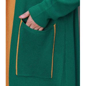 Color Block Knit Long Cardigan Elegant Office Outerwear