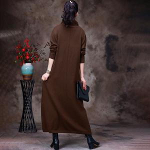 V-Neck Plain Sweater Dress Elegant Wool Dress with Scarf
