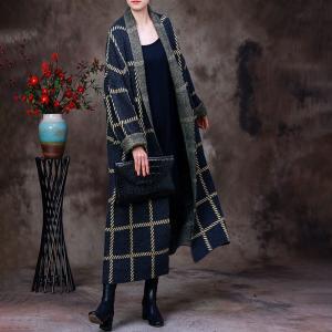 Big Gingham Knit Cardigan Plus Size Ladies Tartan Coat