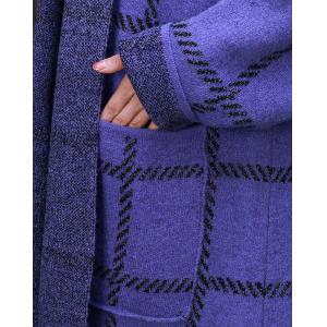 Big Gingham Knit Cardigan Plus Size Ladies Tartan Coat