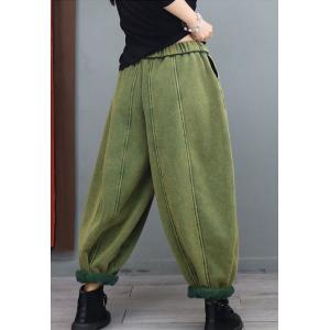 Stone Wash Cotton Plus Size Pants Fleeced Winter Sweat Pants