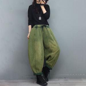 Stone Wash Cotton Plus Size Pants Fleeced Winter Sweat Pants