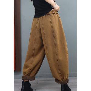 Stone Wash Cotton Plus Size Pants Fleeced Winter Sweat Pants