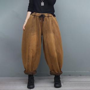 Stone Wash Cotton Plus Size Pants Fleeced Winter Sweat Pants