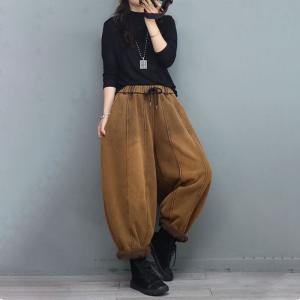 Stone Wash Cotton Plus Size Pants Fleeced Winter Sweat Pants