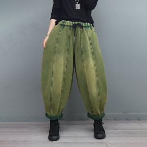 Stone Wash Cotton Plus Size Pants Fleeced Winter Sweat Pants