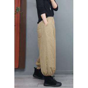 Flap Pockets Cotton Quilted Pants Winter Fluffy Trousers for Women