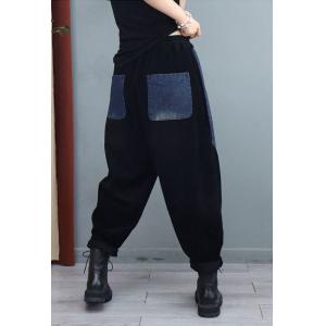 Color Contrast Corduroy Pants Hippie Denim Tapered Pants