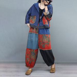 Chinese Fashion Hooded Jacket with Patchwork Printed Pants