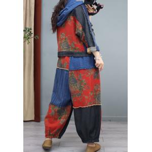 Chinese Fashion Hooded Jacket with Patchwork Printed Pants