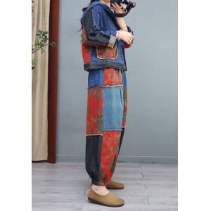 Chinese Fashion Hooded Jacket with Patchwork Printed Pants