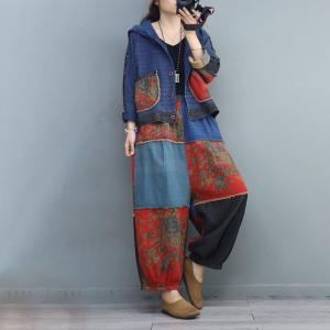 Chinese Fashion Hooded Jacket with Patchwork Printed Pants