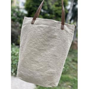 Leather Straps Cotton Linen Floral Tote Bag