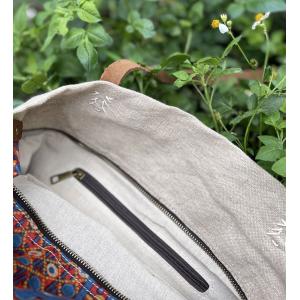 Leather Straps Cotton Linen Floral Tote Bag