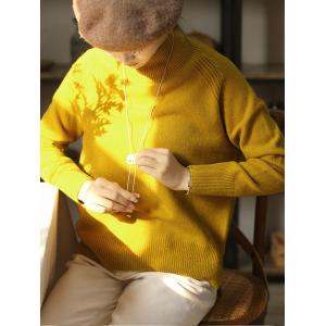 Casual Style Comfy Mustard Sweater High Collar Pullover Sweater