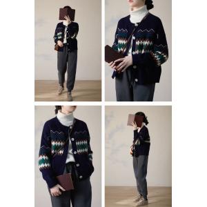 Senior Women Fair Isle Cardigan Sheep Wool Knit Outerwear