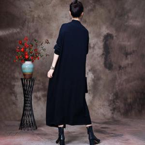 Front Slit Loose Jersey Dress High Collar Knit Sweater Dress