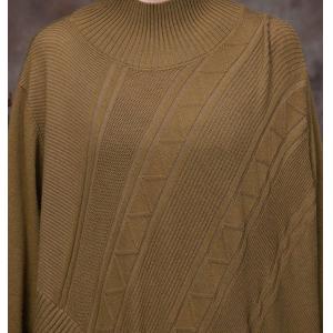 Front Slit Loose Jersey Dress High Collar Knit Sweater Dress