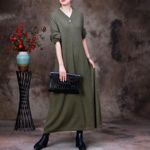 Heart Brooch V-Neck Jersey Dress Knit Midi Dress