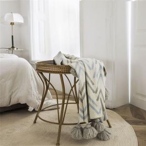 Pom Pom Tassel Office Throw V-Striped Cotton Blanket