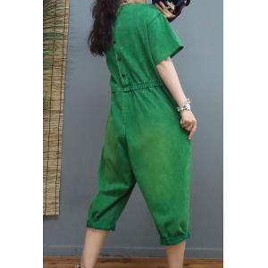 Cotton Short Sleeves Jumpsuits Solid Colors Casual Jumpsuits