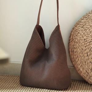 Boho Chic Cotton Knit Tote Coffee Cotton Linen Beach Bag