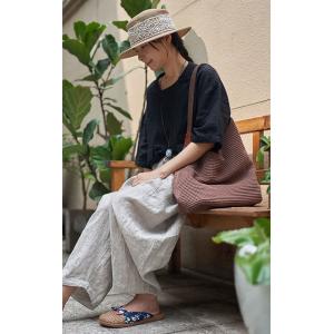 Boho Chic Cotton Knit Tote Coffee Cotton Linen Beach Bag