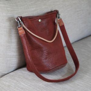 Wine Red Leather Bucket Bag Cute Small Shoulder Bag