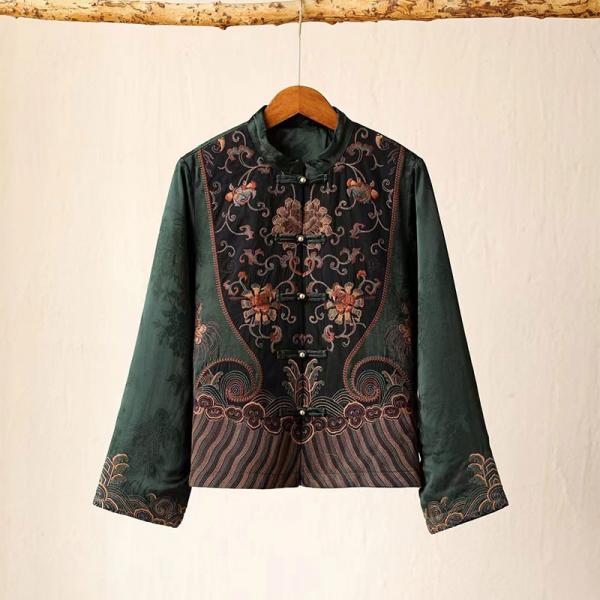 Pankou Quilted Embroidery Coat Ethnic Green Jacket