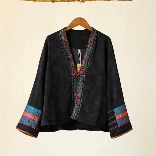 Chinese Embroidery Jacket Pankou Black Short Coat