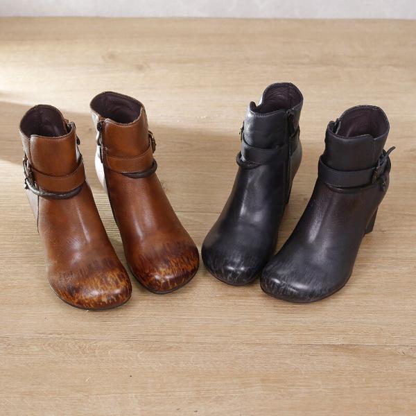 Chunky High Heels Leather Boots Buckle Strap Designer Boots