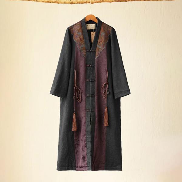 Jacquard Embroidery Coat Dress Linen Tassel Duster Kimono