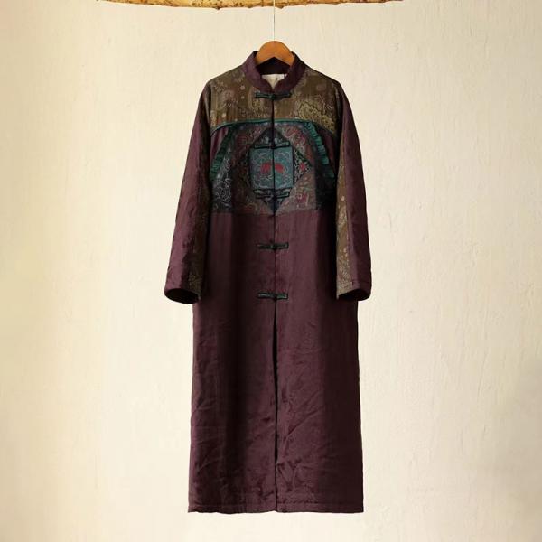 Custom Embroidery Cheongsam Coat Linen Quilted Designer Coat
