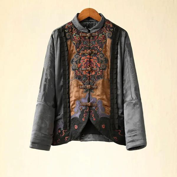 Oriental Style Short Embroidery Jacket Quilted Chinese Kimono