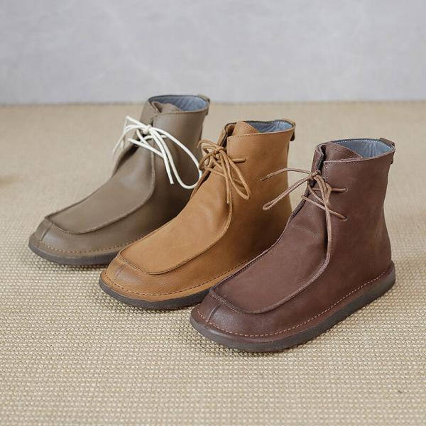 Comfy Tied Leather Ankle Boots Womens Desert Boots