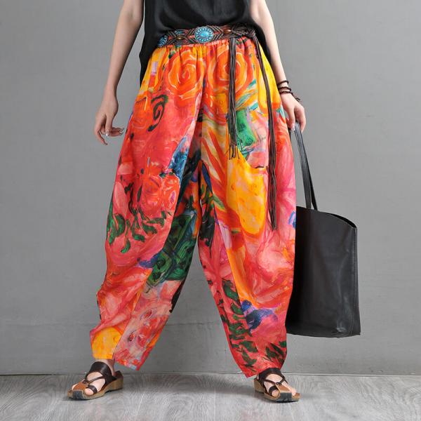 Colorful Printed Ramie Elephant Pants Customized Resort Wear