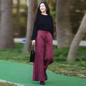 Cotton Linen Quilted Wide Leg Trousers Over50 Style Palazzo Pants