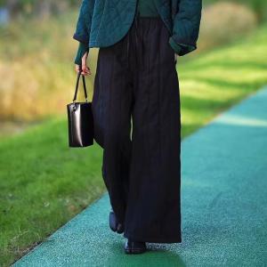 Cotton Linen Quilted Wide Leg Trousers Over50 Style Palazzo Pants