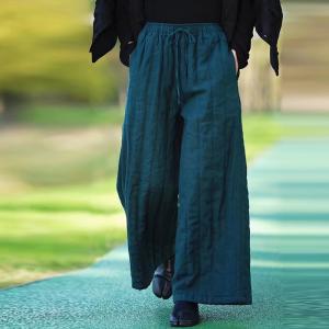 Cotton Linen Quilted Wide Leg Trousers Over50 Style Palazzo Pants