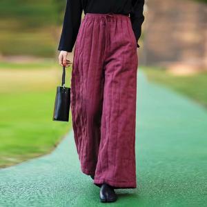 Cotton Linen Quilted Wide Leg Trousers Over50 Style Palazzo Pants