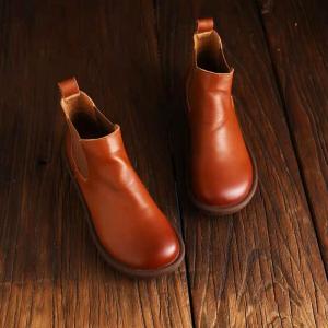 Chunky Heels Leather Chelsea Boots Womens Short Boots