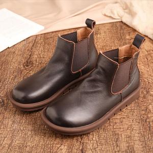 Chunky Heels Leather Chelsea Boots Womens Short Boots