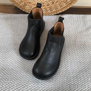 Chunky Heels Leather Chelsea Boots Womens Short Boots