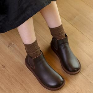 Chunky Heels Leather Chelsea Boots Womens Short Boots