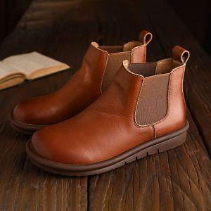 Chunky Heels Leather Chelsea Boots Womens Short Boots