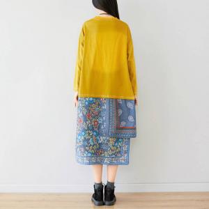 Totem Flowers Asymmetrical Sweatshirt Dress Side Slit Cotton Dress