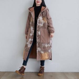 Long Peony Hooded Coat Winter Plus Size Quilted Puffer